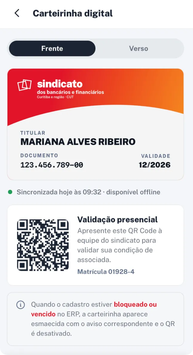 Carteirinha digital exibida no aplicativo